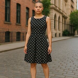 Talbots Black and Gold Polka Dot Cocktail Dress, Size 8